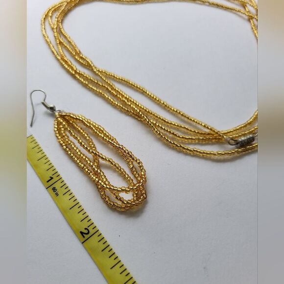 AFRICAN Handmade❤️  Gold BEADED Infinity Necklace and Earring Set!! Stunning ❤️ - Picture 5 of 7